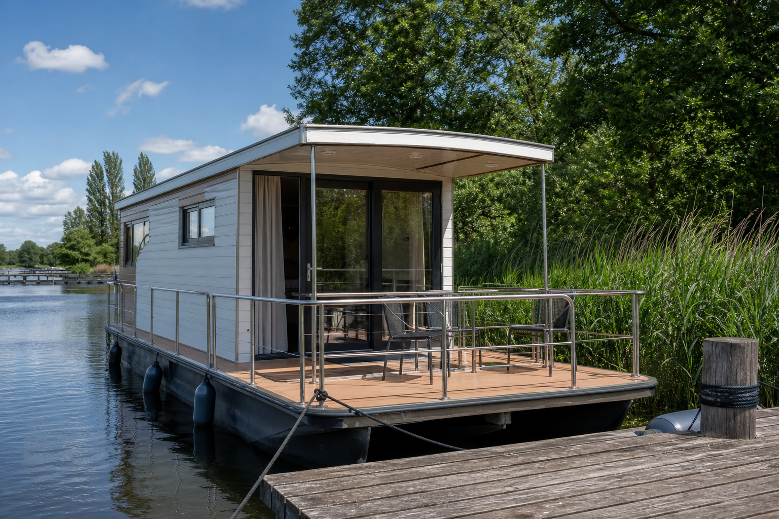 Führerscheinfreies Hausboot am Steg